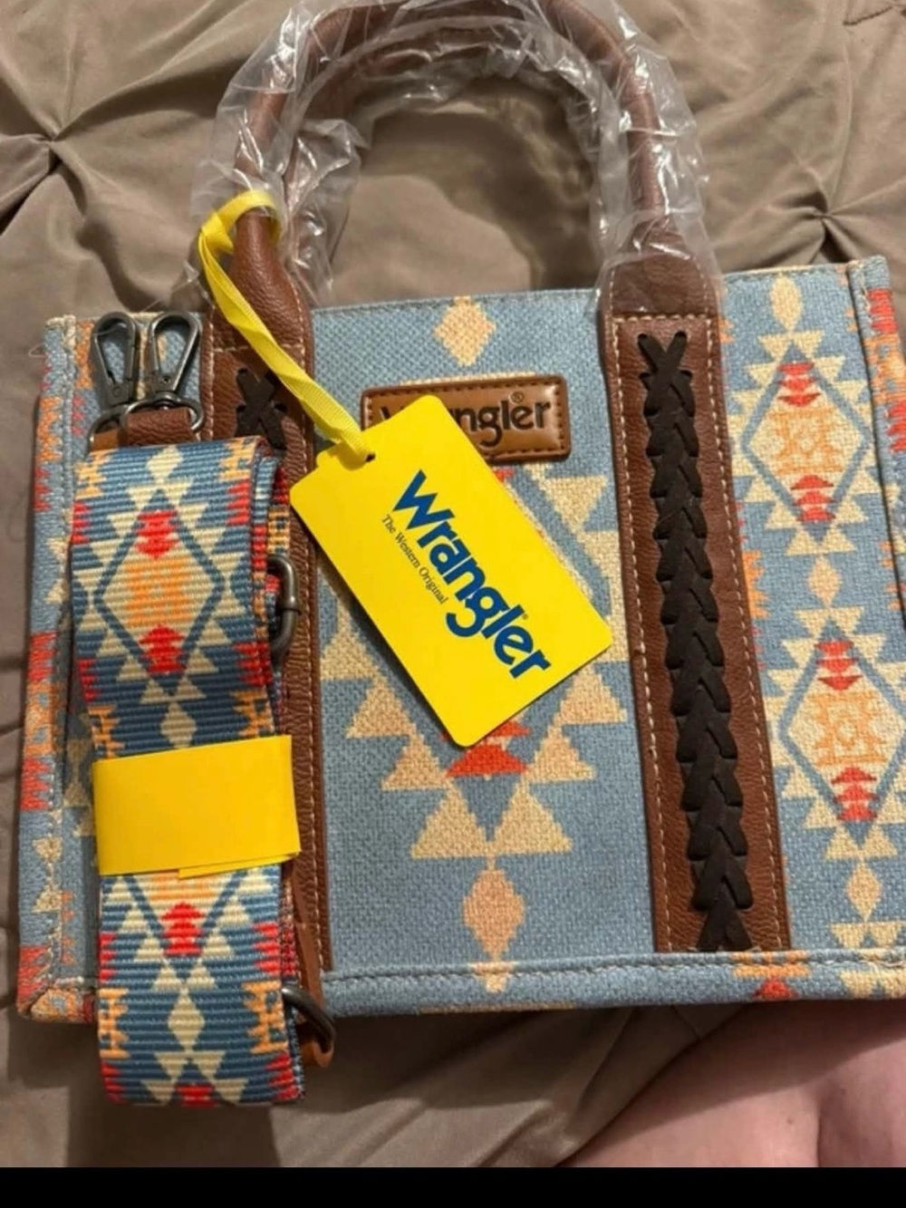 Wrangler Southwestern Satchel in Light Blue, Brown and Red